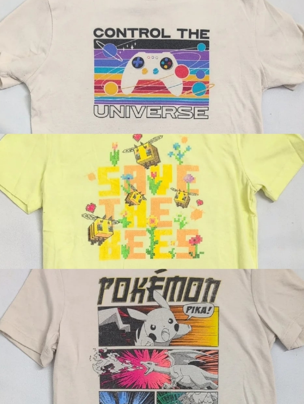 Graphic Tee Bundle - Pokemon, Minecraft, Video Controller/Space